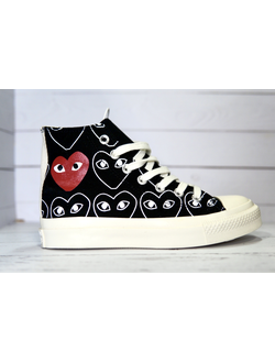 Кеды Converse на платформе с сердечками черные