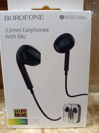 6974443380385	Наушники Borofone BM30 Max Acoustic wire control earphones with mic, black