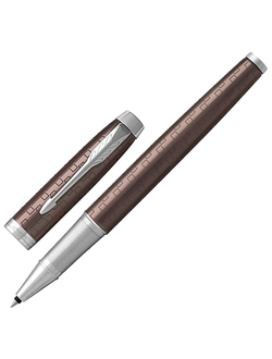 Ручка-роллер подарочная PARKER "IM Premium Brown CT", коричневый корпус с гравировкой, хромированные детали, черная, 1931678