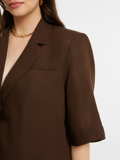 Жакет летний с коротким рукавом, коричневый