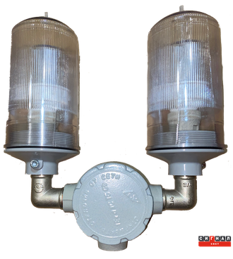 Сдвоенный светодиодный заградительный огонь 2хСДЗО-05-2&gt;35кд, типа «B» (Б), 220V AC, IP65. СДЗО-05