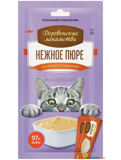 Деревенские лакомства для кошек, Нежное пюре из лосося 4 шт*10 гр