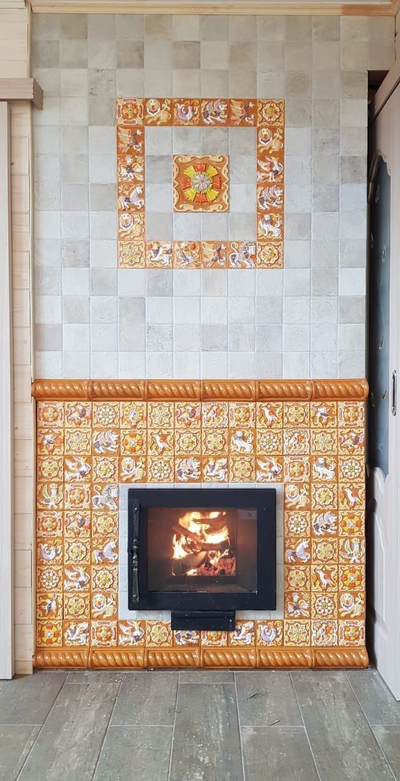 Изразцовое панно "Древние символы" цветное с валиками