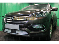 Защита радиатора Hyundai Santa Fe 2015-2018 с датчиком ACC chrome PREMIUM