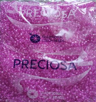 Бисер чешский круглый preciosa 10/0, прозрачный с цветной серединой, розовый (58525), 50 грамм