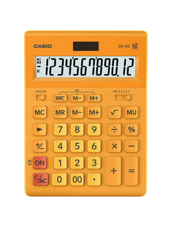 Калькулятор настольный CASIO GR-12С-RG (210х155 мм), 12 разрядов, двойное питание, ОРАНЖЕВЫЙ, GR-12C-RG-W-EP