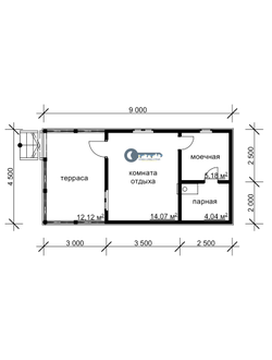 Б-16 ГАБАРИТНЫЕ РАЗМЕРЫ: (9Х4,5М) 1 ЭТАЖ, ОБЩАЯ ПЛОЩАДЬ: 40,5М²