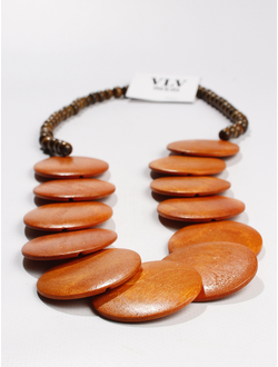 Колье из дерева "Плоские диски" коричневое