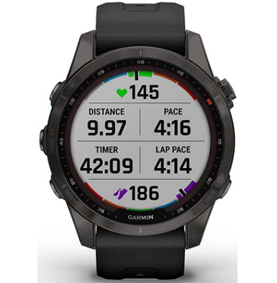 Умные часы Garmin Fenix 7s Sapphire Solar титановый серый DLC с черным ремешком