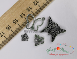 НАБОР МЕТАЛЛИЧЕСКИХ ПОДВЕСОК "БАБОЧКИ"  - 4ШТ - АНТИЧНОЕ СЕРЕБРО