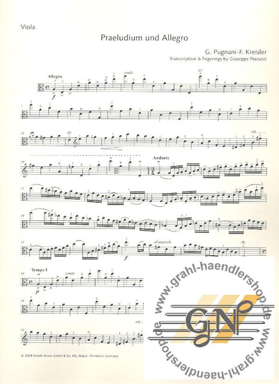 Kreisler  Praeludium und Allegro im Stile von  Pugnani  fur Viola und Klavier