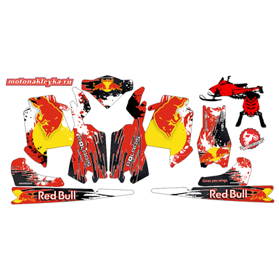 Наклейки на снегоход Polaris PRO RMK 2011-2014  RedBull красный фон (модификация 1)