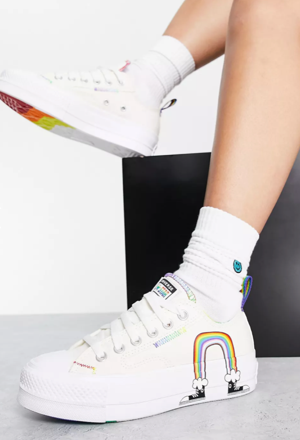 Кеды Converse Pride Ox rainbow print platform white