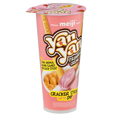 Печенье Meiji Yan Yan Топинг с клубничным кремом 30 гр (10 шт)*8 стакан