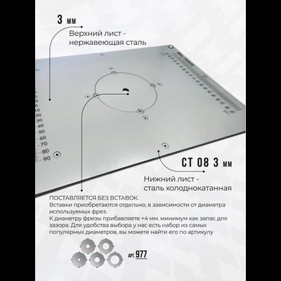 Пластина под BLACK &amp; DECKER KW1200E для установки фрезера в стол 350*250 ММ. с гравировкой линеек