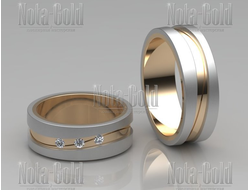 Эксклюзивные двухсплавные обручальные кольца с шероховатой фактурой и бриллиантами
