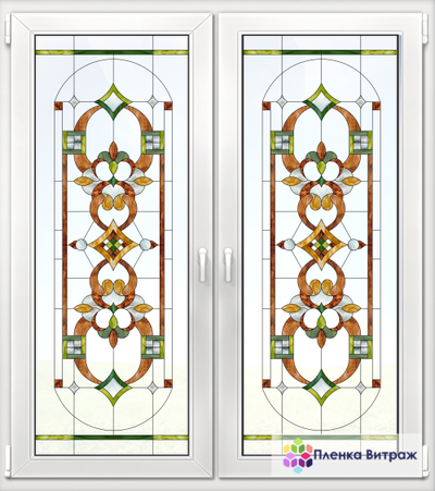 Витражная пленка, витражная пленка самоклеющаяся, пленочный витраж с классическим рисунком матовая