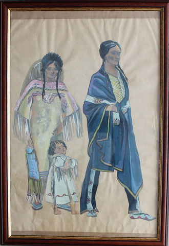 "Одежда семьи индейцев равнин" бумага гуашь Израилян Е. 1997 год