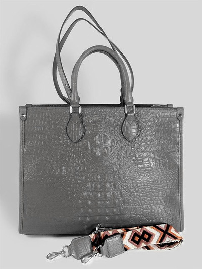 (АРТИКУЛ: 10137/1/5) СУМКА ЖЕНСКАЯ БОЛЬШАЯ, НАТУРАЛЬНАЯ КОЖА С ТИСНЕНИЕМ "КРОКОДИЛ", СЕРАЯ, РУЧКИ И РЕМЕНЬ ЧЕРЕЗ ПЛЕЧО