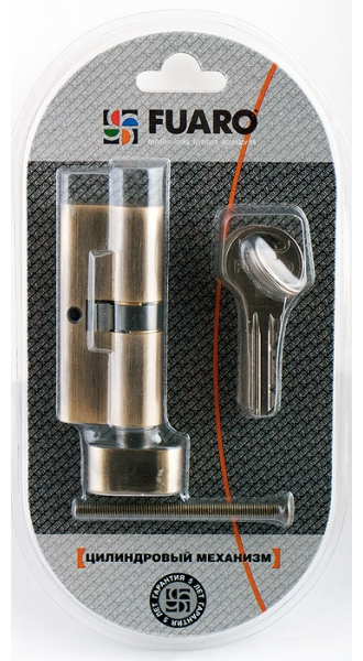 Цилиндровый Fuaro (Фуаро) механизм с вертушкой R302/60 mm-BL (25+10+25) AB бронза 5 кл. БЛИСТЕР