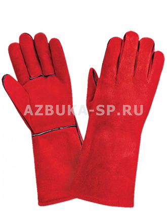 Краги спилковые пятипалые ТРЕК сорт - АВ (красные с кантом)