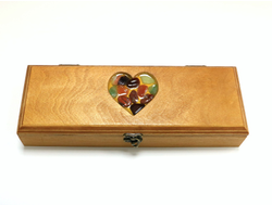 Шкатулка с камнями на крышке "Сердце", цвет: "клен" (280*98*49 мм, 560 г) №11171