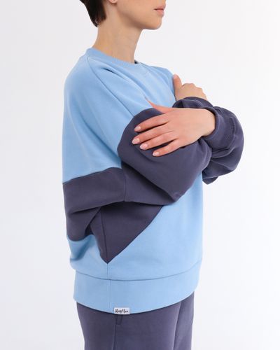 Свитшот  колорблок хлопковый велюр (небесный)