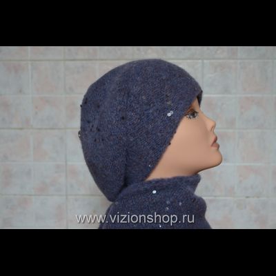 Новый берет женский зима 2017 - 2018 Vizio Италия 5841 вязаный голубой