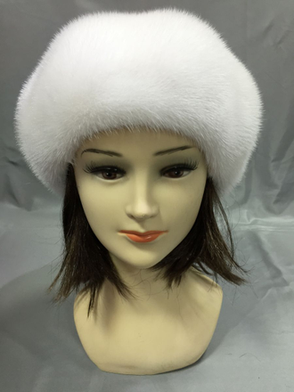 Женская норковая шапка берет Патиссон малый Лилия натуральный мех зимняя  белый Арт. ц-0150