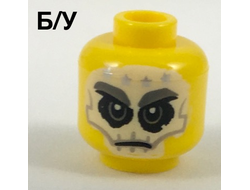 ! Б/У - Minifigure, Head White Full Face Skull Tattoo, 4 Silver Stars on Forehead Pattern - Hollow Stud, Yellow (3626cpb2028 / 6217174) - Б/У