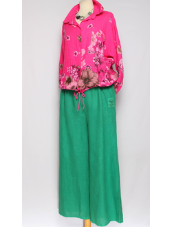 Брюки "Лён прямые1" зелёные р.46-52