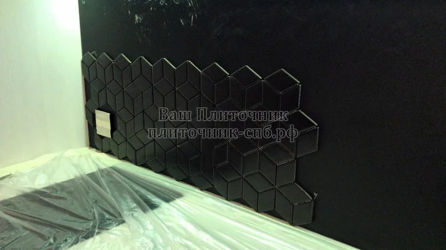 Укладка керамической мозаики на фартук на клей Fix-it