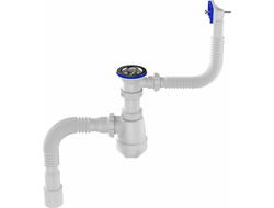 Сифон для кухни 1 1/2"х40 с метал.решеткой,прямоуг.переливом,гиб.труба 40х40/50,B0165-10-MR [97286]