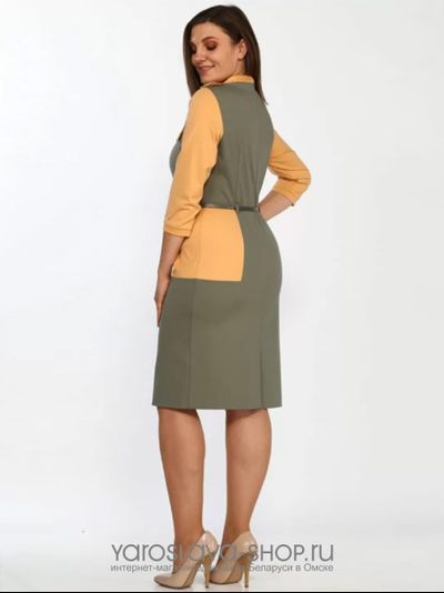 Платье цвета хаки и горчицы, комбинированное
