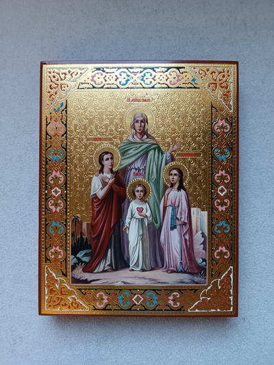 Вера, Надежда, Любовь и матерь их София. Рукописная икона 22х28см.