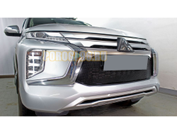 Защита радиатора Mitsubishi Pajero Sport 2021- black верх PREMIUM (4 части)