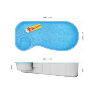 Композитный бассейн 8 х 3,7 х 1,3-1,8 &quot;Сен-Тропе&quot; Franmer