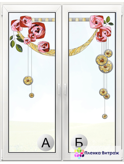 Витражная пленка, витражная пленка самоклеющаяся под заказ,пленочный витраж флора с розами