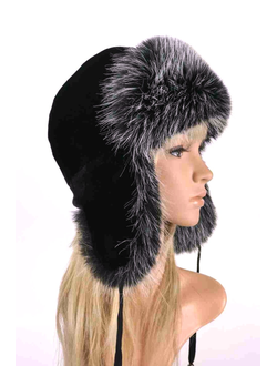 Женская ушанка «Гармония», цвет черный + чернобурка