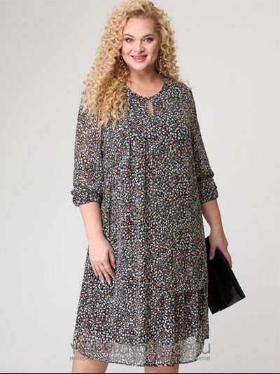 Платье из шифона серого цвета с белым цветочным принтом