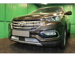 Защита радиатора Hyundai Santa Fe 2015-2018 с датчиком ACC chrome