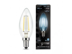 Gauss Filament Свеча E14 7W(580lm) 4100K 4K прозр. 97x35 филамент (нитевидная), 103801207