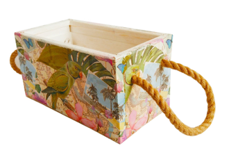 Декоративный ящик с попугаями и джутовыми ручками