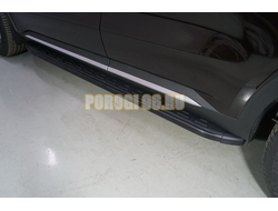 Пороги алюминиевые с пластиковой накладкой (карбон черные)  2120 мм ТСС для Haval H5 2024-