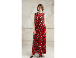 Нарядное платье в пол, длинное шелковое платье с цветочным принтом купить, платье в пол красный шелк