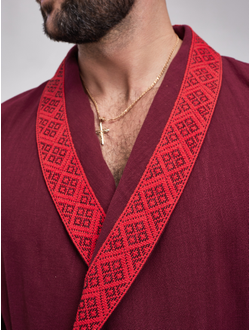 Халат для бани и дома из крапивы "Легкий пар" бордовый