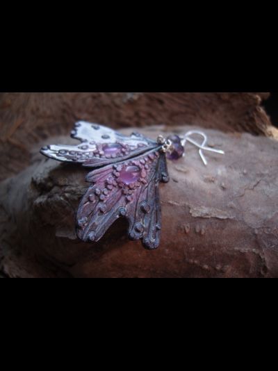 Волшебные серьги с аметистом "Крылышки Причудливой Феи"