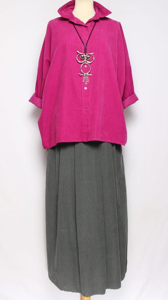 Рубашка вельветовая "Спущенный рукав"фуксия р.46-52