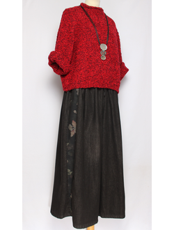 ЮБКА-БРЮКИ джинсовая "ЦВЕТНЫЕ ВСТАВКИ" черная р.48-58