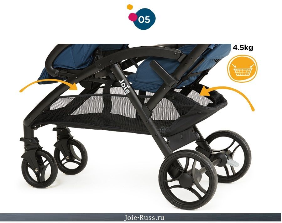  Большая корзина для покупок позволяет разместить вещи и продукты.